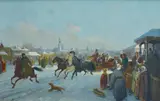 Valerian Otmar, Royal Procession, Winter, oil on composition board
