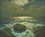 Julius Olsson, Moonlit Sea, oil on canvasboard