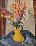 Roland Wakelin, Flowers in Yellow Vase 1936 oil on board