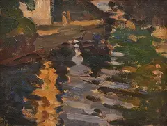 George Bell, Pair of Scenes oil on board, oil