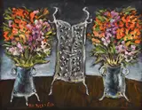 Yosl Bergner, The Surprised Grater oil on canvas intialled and signed in Hebrew lower left: Y. B., oil