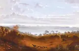 Possibly Edward Roper Colonial School, Emu Hunt oil on card, oil