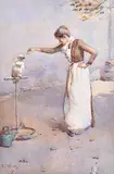 Benjamin Edwin Minns, Feeding the Cockatoo 1891 watercolour, watercolor