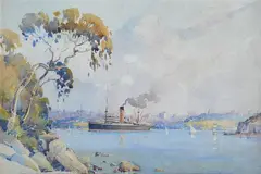 Bradleys Head, Sydney Harbour watercolour by H. W. Cotton, watercolor, sold Mar 2015