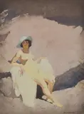 The Green Hat watercolour by Norman Lindsay, watercolor, sold Mar 2015
