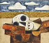 Leonard French, Study for Death of a General 1976 mixed media on board