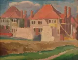 Roland Wakelin, Haystacks oil on canvasboard