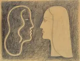 Rick Amor, Double Portrait 1970 charcoal on paper, drawing