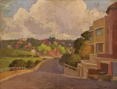 Sydney Street Scene 1945 oil on board by Roland Wakelin, oil, sold Mar 2015
