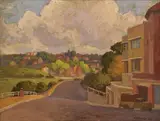 Roland Wakelin, Sydney Street Scene 1945 oil on board
