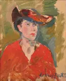 William Frater, Portrait of a Lady in Red oil on board, oil