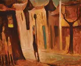 Bill Coleman, Figure Under a Street Light oil on paper, oil