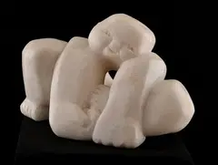 Pat Foster, White Child with Jewel Nelson white marble 23 x 33 x 23cm, sculpture