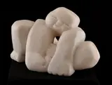 Pat Foster, White Child with Jewel Nelson white marble 23 x 33 x 23cm, sculpture