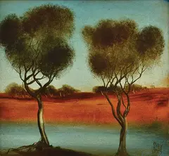 Study in Trees oil on board by Pro Hart, oil, sold Mar 2015