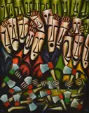 Pro Hart, Greenies Brainwashing Normal People 1996 oil on canvas