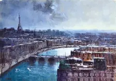 Paris, Rooftops oil on canvasboard by Herman Pekel, oil, sold Mar 2015