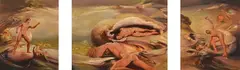James Gleeson, Figures in Psychoscape, triptych oil on board