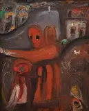 Danila Vassilieff, Figure in an Urban Landscape c.1950 oil on board