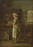 John Stevens, cWoman Reading oil on canvas, oil