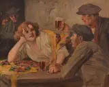 Richard Geiger, Drinking Scene oil on board, oil