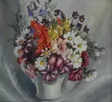 Adrian Feint, Mixed Flowers in a White Jug 1948 oil on board