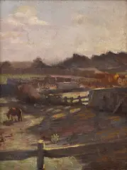 John Hennessy, View from Butchers' Arms Hotel 1900 oil on board, oil