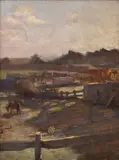 John Hennessy, View from Butchers' Arms Hotel 1900 oil on board, oil