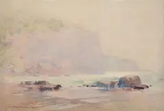 John William Tristram, Coastal Mist 1924 watercolour, watercolor