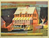 Kenneth Jack, Old Timber House, Brisbane linocut 3/30 28 x 38cm, print (other)