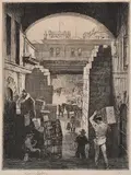Old Fruit Market Etching signed lower left: Lionel Linsday 25 x 19cm by Lionel Lindsay, etching, sold Feb 2015