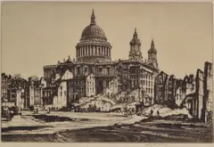 Henry Rushbury, St Paul's Cathedral, London etching 20 x 29cm, etching