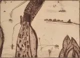 John Olsen, The Ship Arrives 2002 etching and aquatint 2/90 43 x 59cm, etching