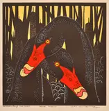 Leslie van der Sluys, Black Swans hand-coloured linocut, ed. A/P (2nd state) 30 x 30cm, print (other)