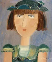 Geoffrey Proud, Untitled (Girl with Blue Hat), oil on board