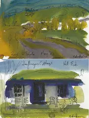 Rosemary Valadon, Road to Sofala 2003; Haefliger's Cottage, Hill End, gouache and ink on paper (2)
