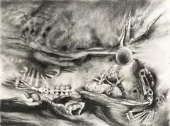 James Gleeson, Study for Night Emblems 1986, 1986, charcoal on paper (sheet)