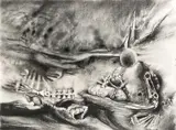 James Gleeson, Study for Night Emblems 1986, 1986, charcoal on paper (sheet)