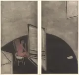 Personage and Entrances 1974 by George Baldessin, 1974, etching, aquatint and colour stencil (diptych), sold Mar 2015