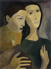 Untitled (Two Figures) c1949-51 by Robert Dickerson, c1949-51, oil and enamel on paper on board, offered Mar 2015