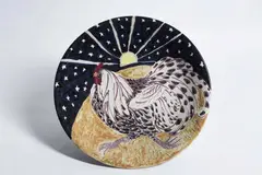 William Robinson, Untitled (Rooster with Sunset), hand-painted and glazed ceramic