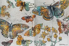 Butterflies by David Bromley, synthetic polymer paint and silver leaf on canvas (diptych), offered Mar 2015