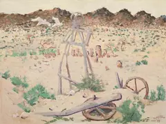 Abandoned Mine 1967 by Clifton Pugh, 1967, oil on board, sold Mar 2015