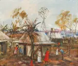 Aboriginal Quarters, Old Cork Station by Hugh Sawrey, oil on canvas, sold Mar 2015