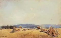 Untitled (Haystacks) by Hans Heysen, watercolour on paper, sold Mar 2015