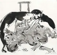 Lovers by Arthur Boyd, ink and wash on paper, sold Mar 2015
