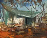 Untitled (Campsite) by Hugh Sawrey, oil on canvas on board, sold Mar 2015