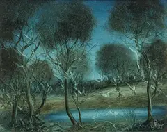 Waterbirds 1976 by Pro Hart, 1976, oil on canvas-board, offered Mar 2015