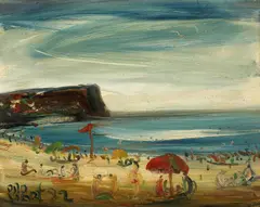 Study for Avalon Beach 1982 by Pro Hart, 1982, oil on board, sold Mar 2015