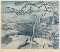 Lloyd Rees, Sydney Harbour with Boats 1978, 1978, hand-coloured etching